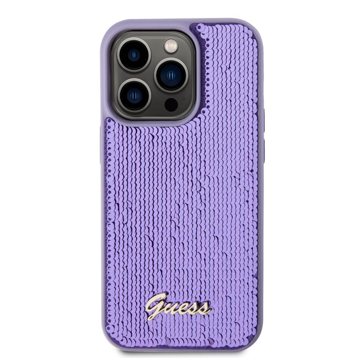 Guess Sequin Script Logo Purple Kryt iPhone 14 Pro