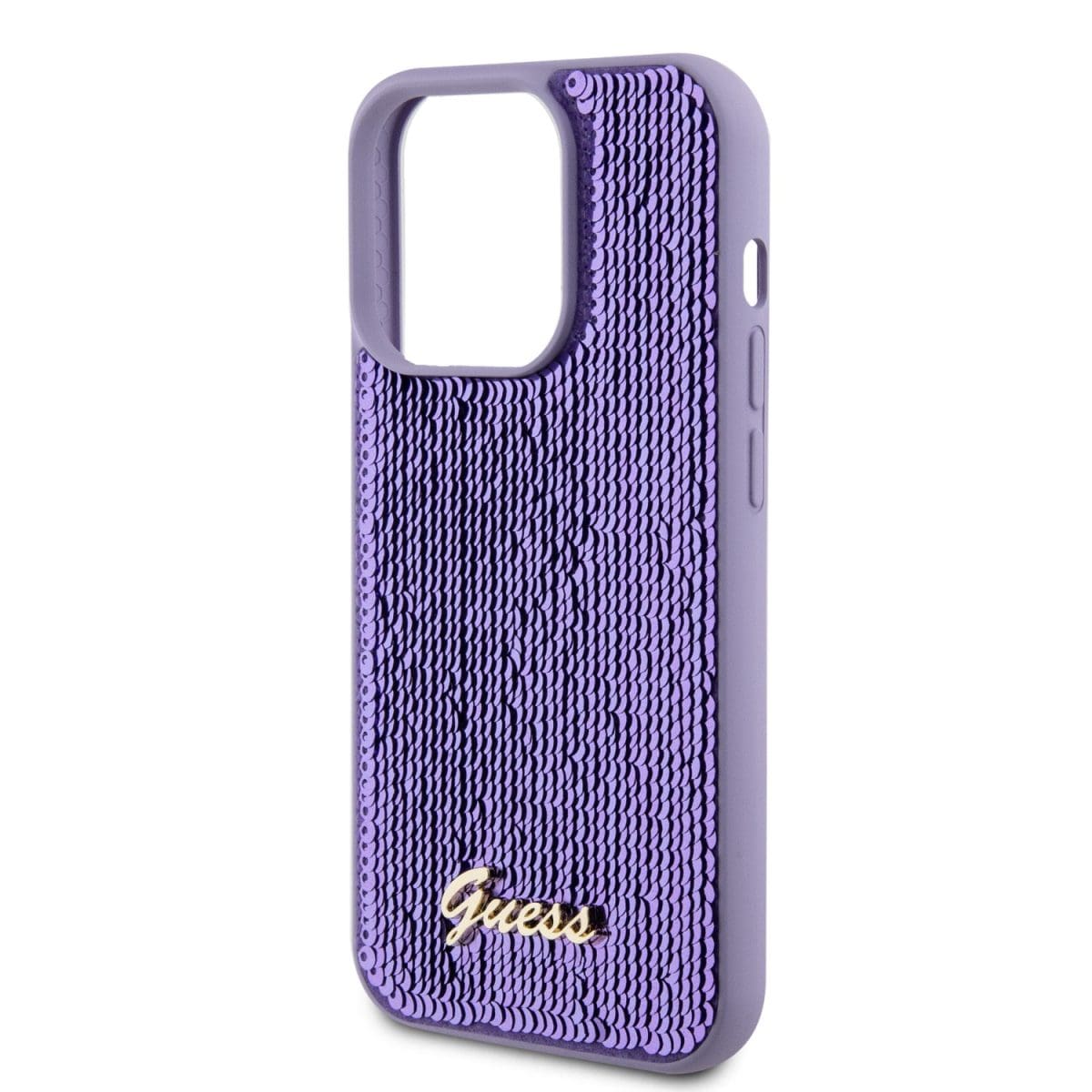 Guess Sequin Script Logo Purple Kryt iPhone 14 Pro