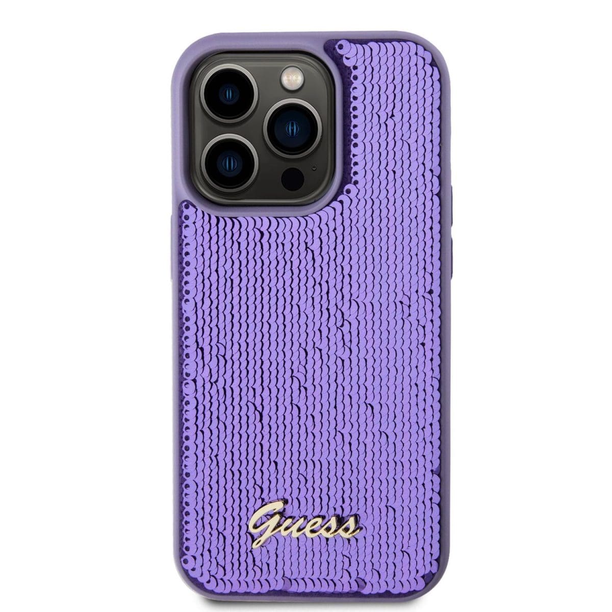 Guess Sequin Script Logo Purple Kryt iPhone 15 Pro