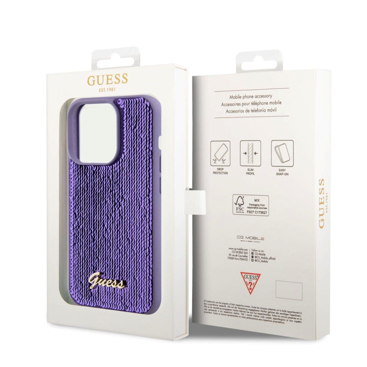 Guess Sequin Script Logo Purple Kryt iPhone 15 Pro