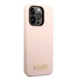Guess Silicone Metal Logo MagSafe Pink Kryt iPhone 14 Pro