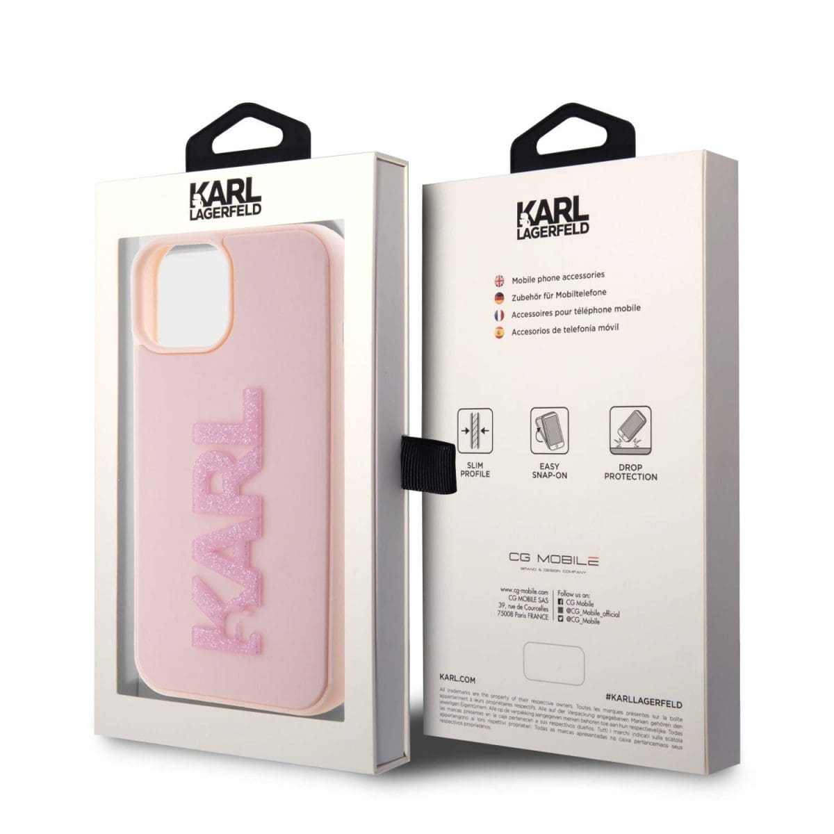 Karl Lagerfeld 3D Rubber Glitter Logo Karl Pink Kryt iPhone 15