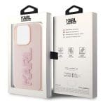 Karl Lagerfeld KLHCP15L3DMBKCP Pink Hardcase 3D Rubber Glitter Logo Kryt iPhone 15 Pro