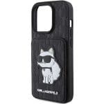 Karl Lagerfeld KLHCP15LSAKCNSCK Black Hardcase Saffiano Cardslots and Stand Monogram Choupette Kryt iPhone 15 Pro