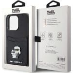 Karl Lagerfeld KLHCP15LSAPKCNPK Black Hardcase Saffiano Cardslot Karl&Choupette Metal Pin Kryt iPhone 15 Pro