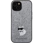 Karl Lagerfeld KLHCP15SGCNPSG Silver Hardcase Fixed Glitter Choupette Logo Metal Pin Kryt iPhone 15