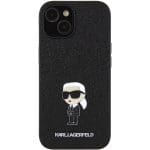 Karl Lagerfeld KLHCP15SGKNPSK Black Hardcase Fixed Glitter Ikonik Logo Metal Pin Kryt iPhone 15