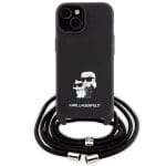 Karl Lagerfeld KLHCP15SSAKCPSK Hardcase Black Crossbody Saffiano Metal Pin Karl & Choupette Kryt iPhone 15
