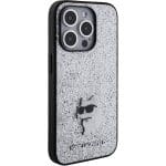 Karl Lagerfeld KLHCP15XGCNPSG Silver Hardcase Fixed Glitter Choupette Logo Metal Pin Kryt iPhone 15 Pro Max