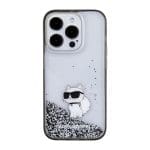 Karl Lagerfeld KLHCP15XLKCNSK Transparent Hardcase Liquid Glitter Choupette Kryt iPhone 15 Pro Max