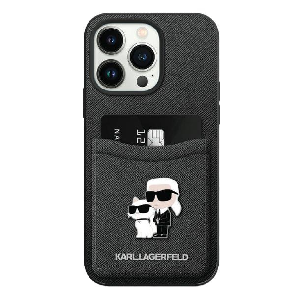 Karl Lagerfeld KLHCP15XSAPKCNPK Black Hardcase Saffiano Cardslot KC Metal Pin Kryt iPhone 15 Pro Max