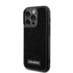 Karl Lagerfeld Rhinestone Plate Metal Logo Black Kryt iPhone 15 Pro