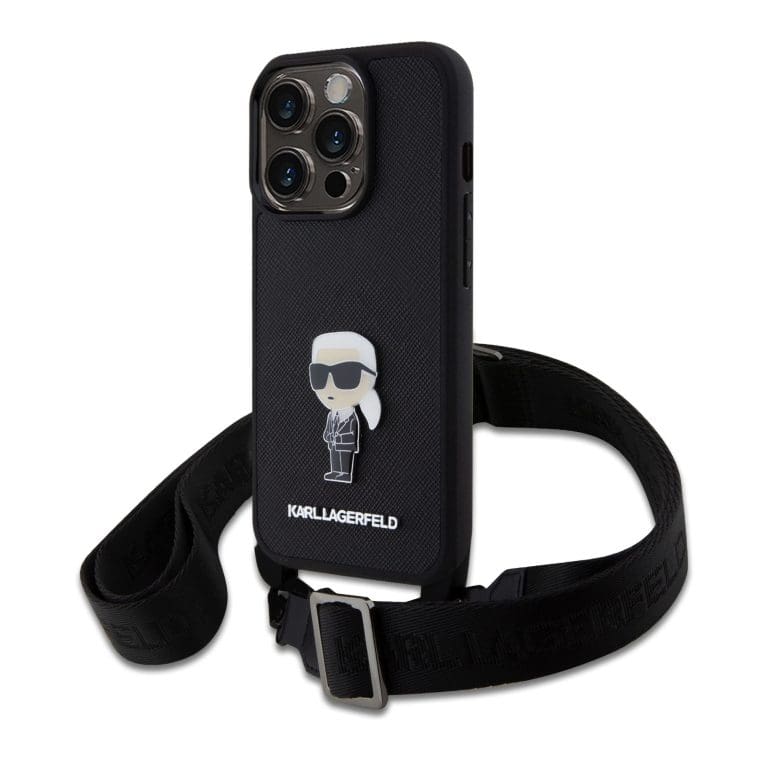 Karl Lagerfeld Saffiano Crossbody Metal Ikonik Black Kryt iPhone 15 Pro