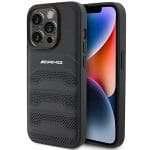 Mercedes AMG AMHCP15LGSEBK Black Hardcase Leather Debossed Lines Kryt iPhone 15 Pro