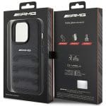 Mercedes AMG AMHCP15LGSEBK Black Hardcase Leather Debossed Lines Kryt iPhone 15 Pro