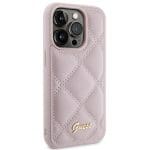 Guess GUHCP15LPSQSQSP Pink Hardcase Quilted Metal Logo Kryt iPhone 15 Pro