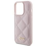 Guess GUHCP15LPSQSQSP Pink Hardcase Quilted Metal Logo Kryt iPhone 15 Pro