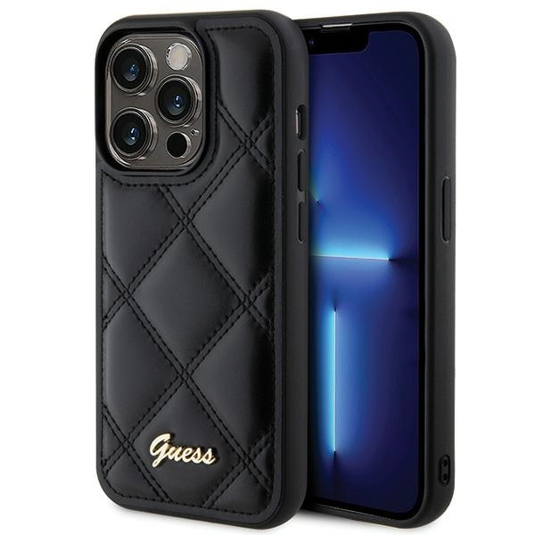Guess GUHCP15XPSQSQSK Black Hardcase Quilted Metal Logo Kryt iPhone 15 Pro Max