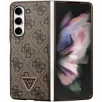 Guess GUHCZFD5P4TDPW F946 Brown Hardcase Leather 4G Triangle Strass Kryt Samsung Galaxy Z Fold 5