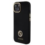 Guess Liquid Silicone 4G Strass Metal Logo Black Kryt iPhone 15