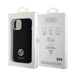 Guess Liquid Silicone 4G Strass Metal Logo Black Kryt iPhone 15