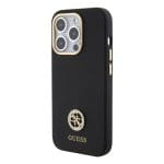 Guess Liquid Silicone 4G Strass Metal Logo Black Kryt iPhone 15 Pro Max