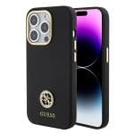 Guess Liquid Silicone 4G Strass Metal Logo Black Kryt iPhone 15 Pro Max