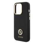 Guess Liquid Silicone 4G Strass Metal Logo Black Kryt iPhone 15 Pro Max