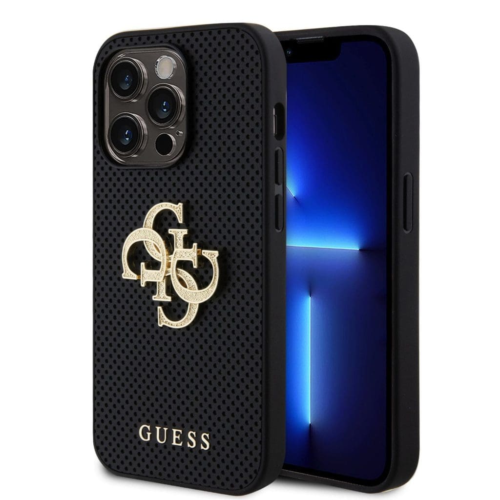 Guess PU Perforated 4G Glitter Metal Logo Black Kryt iPhone 15 Pro Max