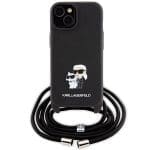 Karl Lagerfeld KLHCP15MSAKCPSK Hardcase Black Crossbody Saffiano Metal Pin Karl & Choupette Kryt iPhone 15 Plus
