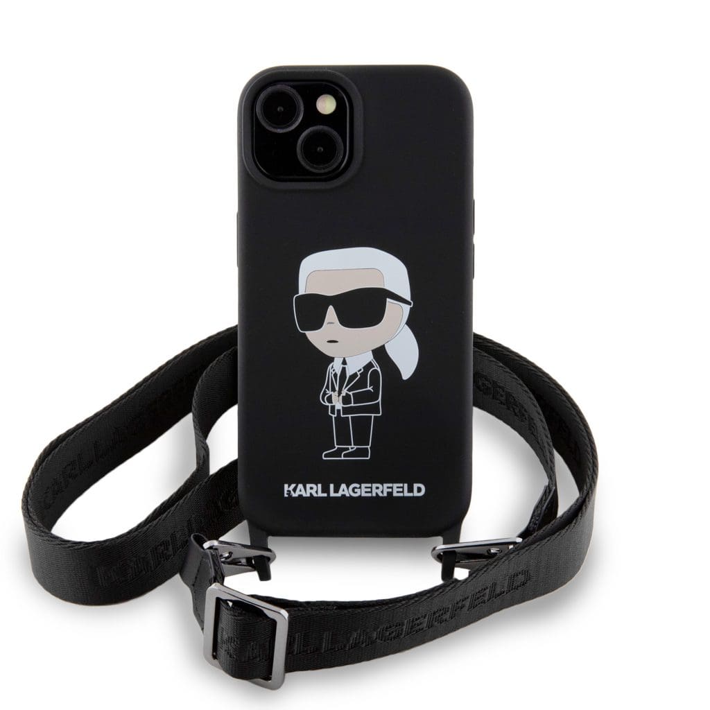 Karl Lagerfeld Liquid Silicone Crossbody Ikonik Black Kryt iPhone 15