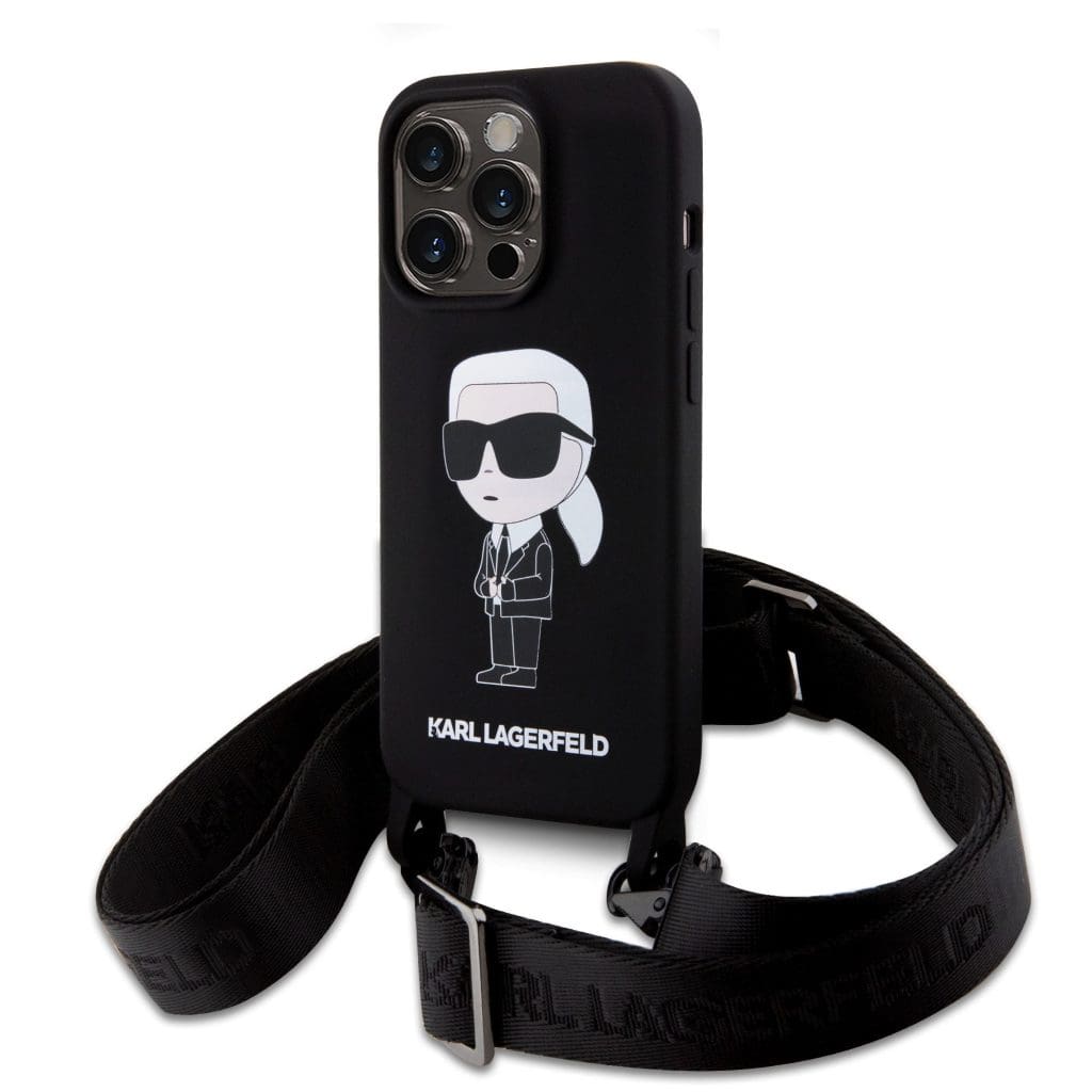 Karl Lagerfeld Liquid Silicone Crossbody Ikonik Black Kryt iPhone 15 Pro