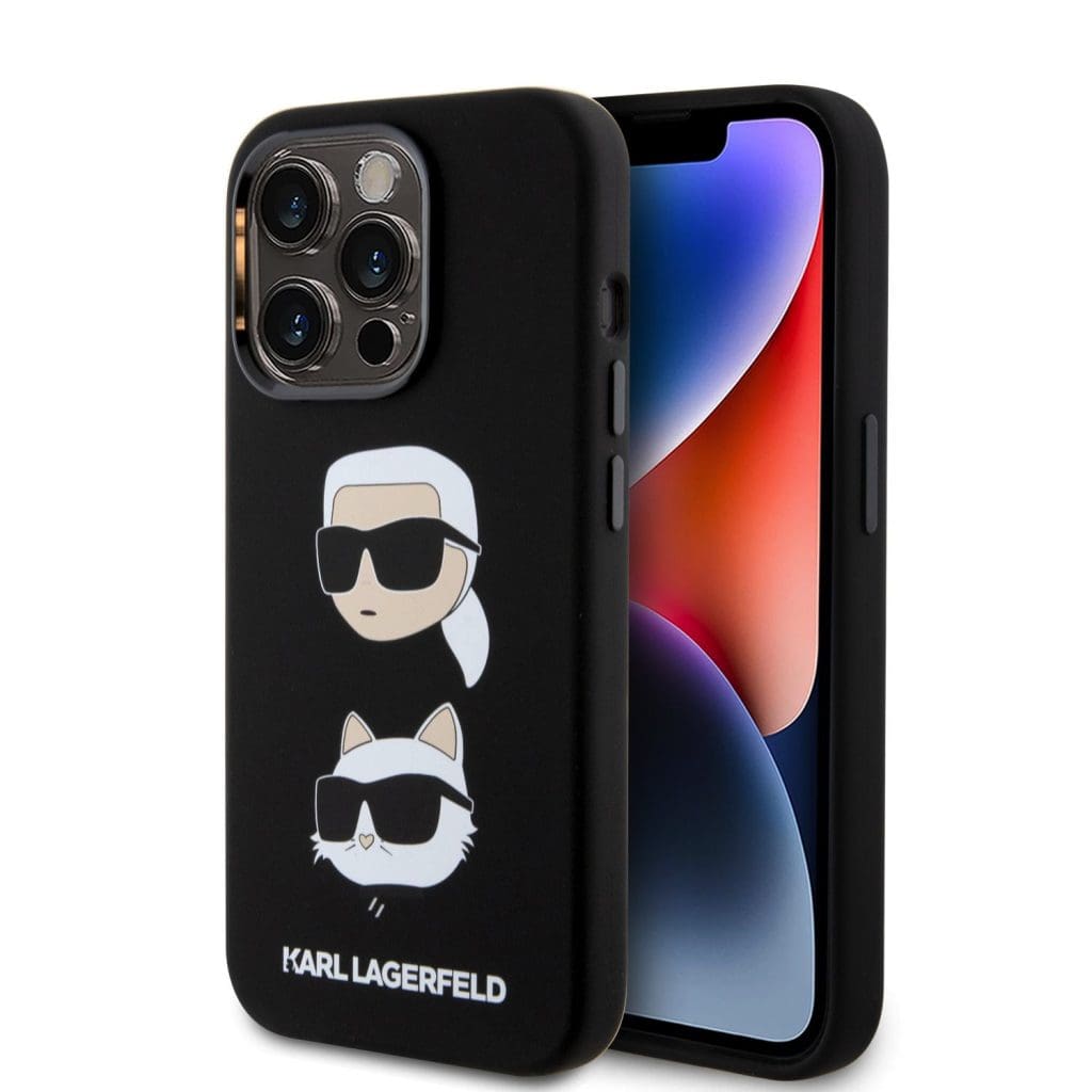 Karl Lagerfeld Liquid Silicone Karl and Choupette Heads Black Kryt iPhone 15 Pro