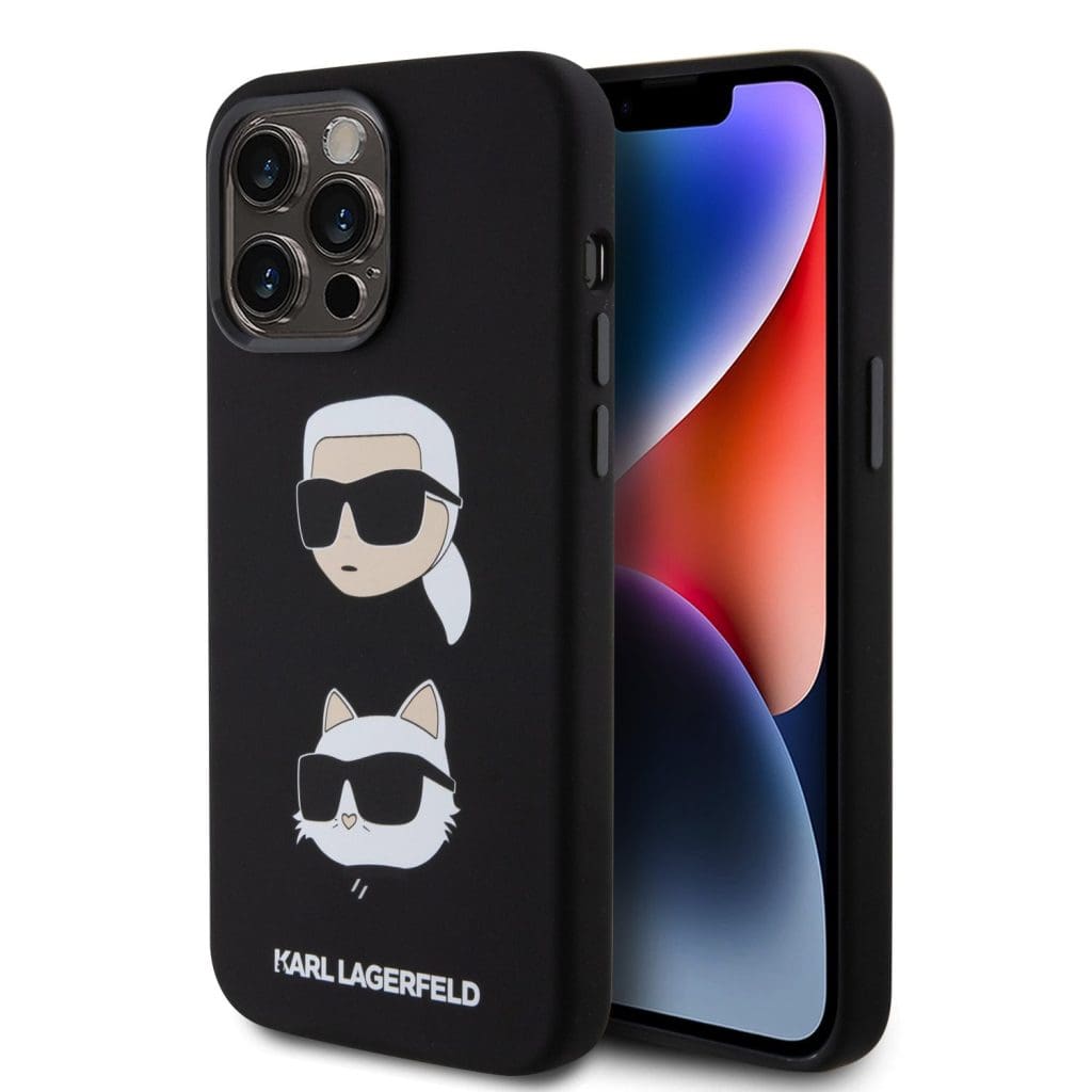 Karl Lagerfeld Liquid Silicone Karl and Choupette Heads Black Kryt iPhone 15 Pro Max