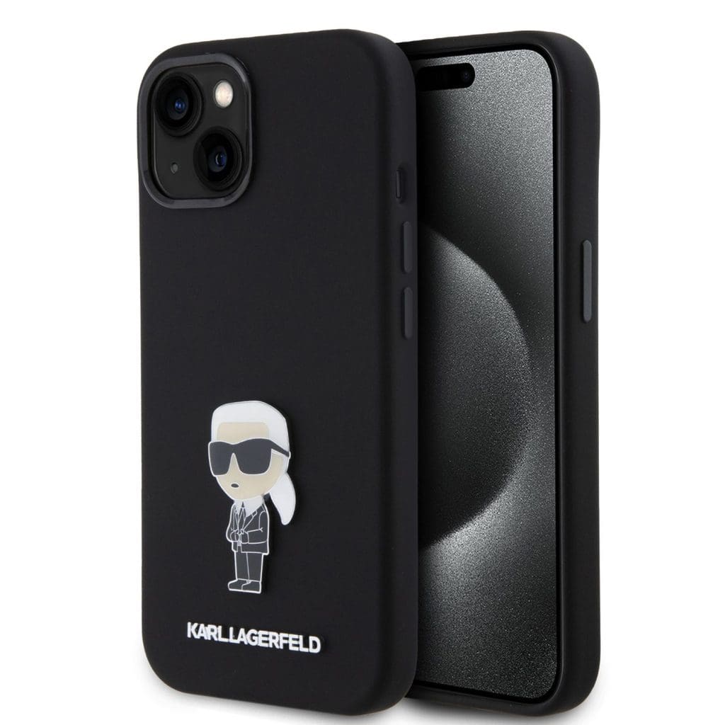 Karl Lagerfeld Liquid Silicone Metal Ikonik Black Kryt iPhone 15