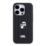 Karl Lagerfeld Saffiano Grip Stand Metal Logo Black Kryt iPhone 15 Pro