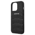 AMG AMHCP13XGSEBK Black Hardcase Leather Debossed Lines Kryt iPhone 13 Pro Max