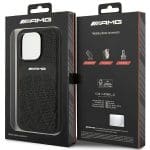 AMG AMHMP14LOSDBK Black Hardcase Leather Curved Lines Magsafe Kryt iPhone 14 Pro