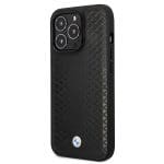 BMW BMHCP14L22RFGK Black Leather Diamond Pattern Kryt iPhone 14 Pro