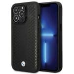 BMW BMHCP14L22RFGK Black Leather Diamond Pattern Kryt iPhone 14 Pro