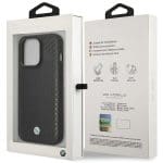 BMW BMHCP14L22RFGK Black Leather Diamond Pattern Kryt iPhone 14 Pro