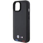 BMW BMHCP15S22PTDK Black Leather Stamp Tricolor Kryt iPhone 15