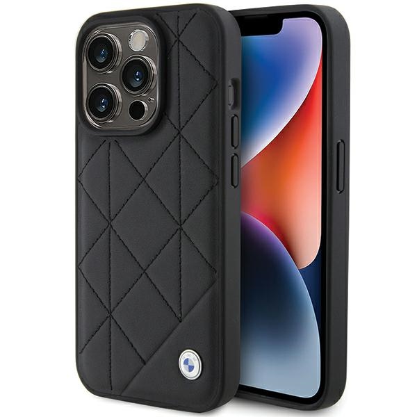 BMW BMHCP15X22RQDK Black Leather Quilted Kryt iPhone 15 Pro Max