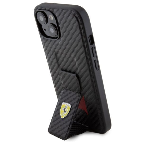 Ferrari Carbon Grip Stand Black Kryt iPhone 15
