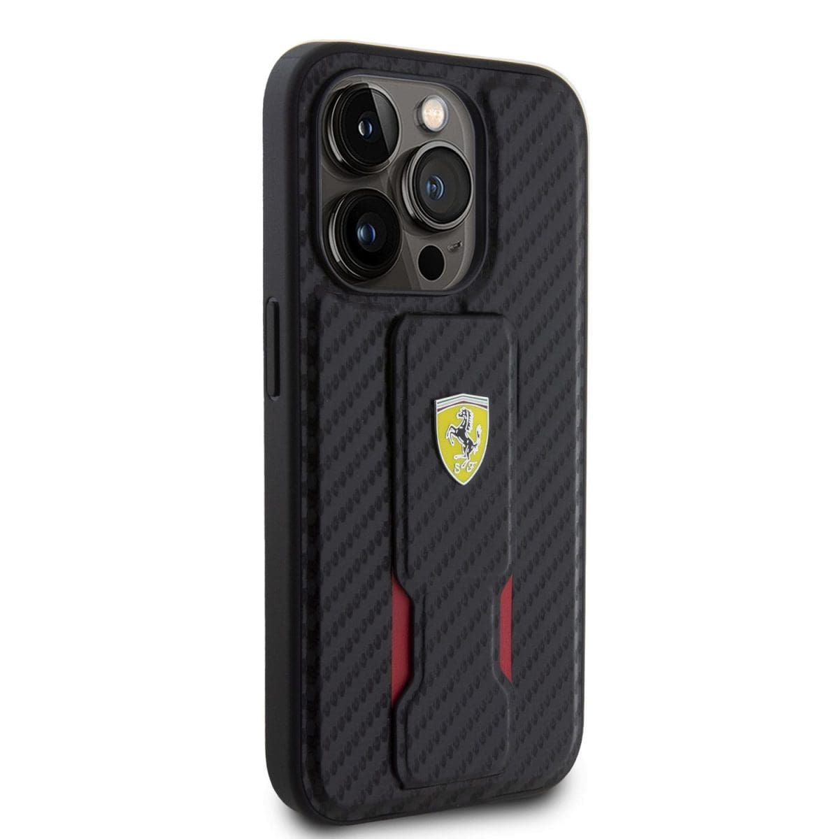Ferrari Carbon Grip Stand Black Kryt iPhone 15 Pro