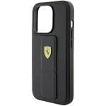 Ferrari FEHCP15LGSPSIK Black Hardcase Grip Stand Metal Logo Kryt iPhone 15 Pro