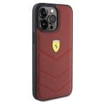 Ferrari FEHCP15XRDUR Red Hardcase Leather Stitched Lines Kryt iPhone 15 Pro Max