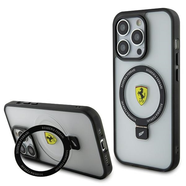 Ferrari FEHMP15LUSCAH Transparent Hardcase Ring Stand 2023 Collection Magsafe Kryt iPhone 15 Pro
