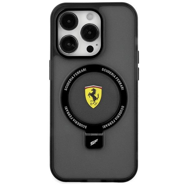 Ferrari FEHMP15SUSCAK Black Hardcase Ring Stand 2023 Collection Magsafe Kryt iPhone 15