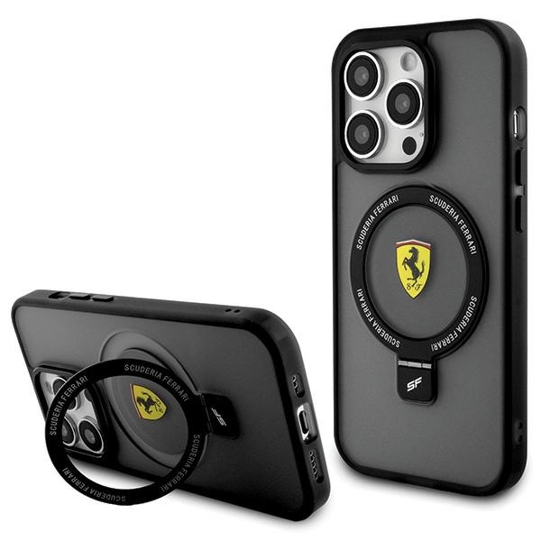 Ferrari FEHMP15XUSCAK Black Hardcase Ring Stand 2023 Collection Magsafe Kryt iPhone 15 Pro Max